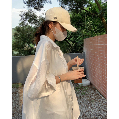 长袖防晒衬衫女夏季薄款宽松韩版慵懒风天丝外套雪纺透气上衣