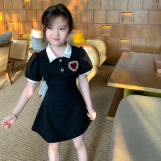 批发女童后背蝴蝶结镂空polo裙童装夏季<b class='q'>韩版</b>连衣裙儿童学院风短袖裙子