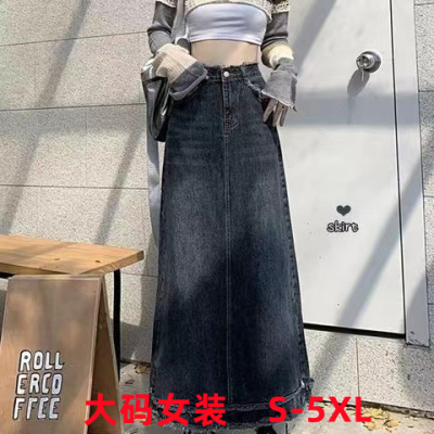 大码复古牛仔半身裙女春季新款高腰显瘦裙子小个子百搭a字中长裙