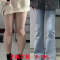 微喇高腰牛仔裤女春秋2023新款大码胖mm弹力显瘦百搭毛边马蹄裤子轮播图1