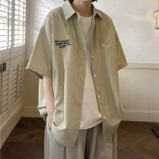 批发条纹短袖衬衫男夏季薄款高级感痞帅ins潮流衬衣港<b class='q'>风</b>日系男装外套
