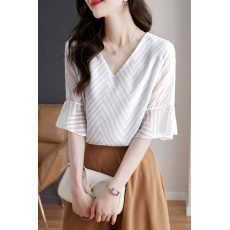 实拍◆◆喇叭袖薄款五分袖雪纺衫女2026夏季新款宽松显瘦上衣