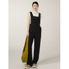 批发美洋MEIYANG 冻龄背带裤 可调节肩带率性利落直筒宽松黑色连体裤