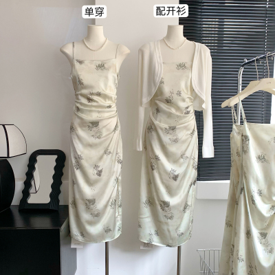 梅子熟了海德公园气质碎花旗袍风吊带连衣裙春季新款女装长裙