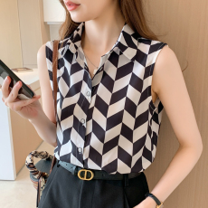 批发实拍洋气夏季小清新坎肩背心女外穿衬衫无袖<b class='q'>雪纺</b>打底衫内搭上衣