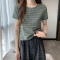 条纹纯棉短袖t恤女2023年夏季新款圆领修身设计感小众半袖上衣轮播图4