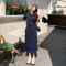 大码女装~2023夏季新款韩版短袖T恤polo领短款松紧腰半身裙套装轮播图5