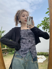 实拍现货大码法式纯欲小香风吊带+开衫夏设计感辣妹显瘦上衣套装