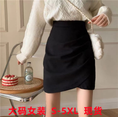 黑色不规则半身裙女秋冬大码胖mm高腰包臀a字短裙设计感显瘦半裙