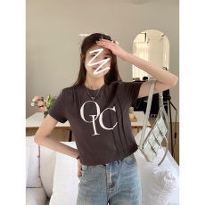 批发实价不减实拍甜酷设计感辣妹正肩T恤女短袖显瘦字母印花压线上衣