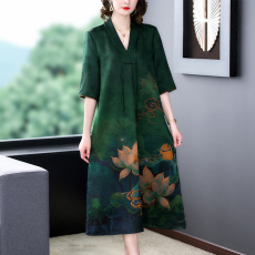 批发贵妇人高端香云纱真丝连衣裙女2026夏季新款妈妈<b class='q'>中老年</b>桑蚕丝<b class='q'>裙子</b>