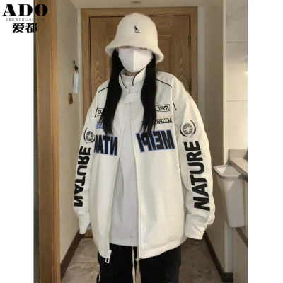 2023pu皮棉服男秋冬季飞行员刺绣棉衣潮牌街头外套宽松加厚机车服