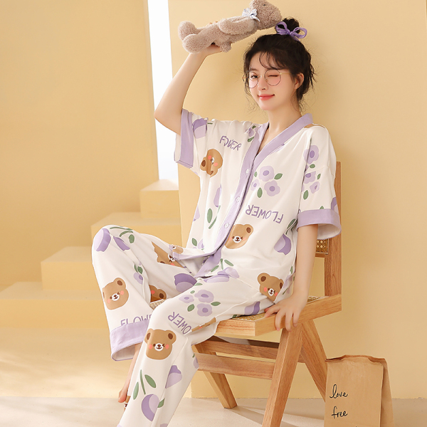 RM5382#春夏季6535长裤短袖睡衣女甜美韩版时尚家居服套装