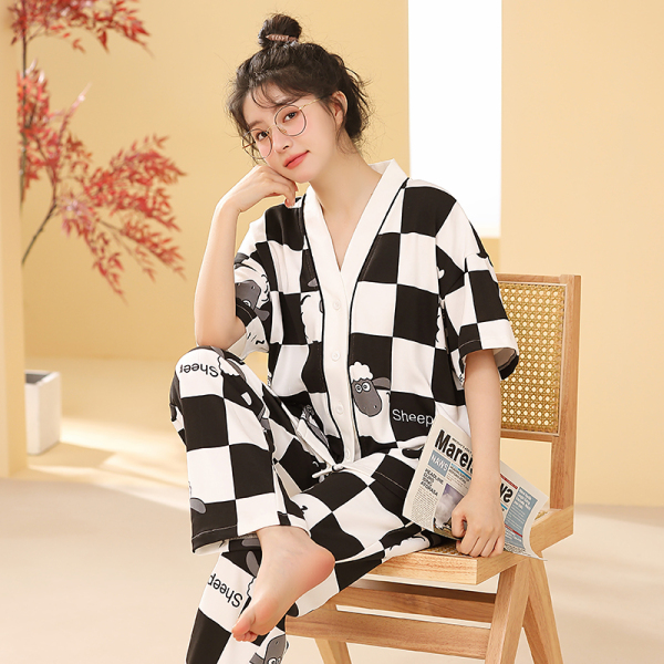 RM5383#春夏季6535长裤短袖睡衣女甜美韩版时尚家居服套装