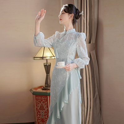 国风旗袍改良新中式吊带连衣裙两件套女新款汉服仙气套装裙子