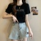 胖MM2023夏复古甜辣妹短款小衫绑带上衣纯欲设计感小众短袖t恤女轮播图2