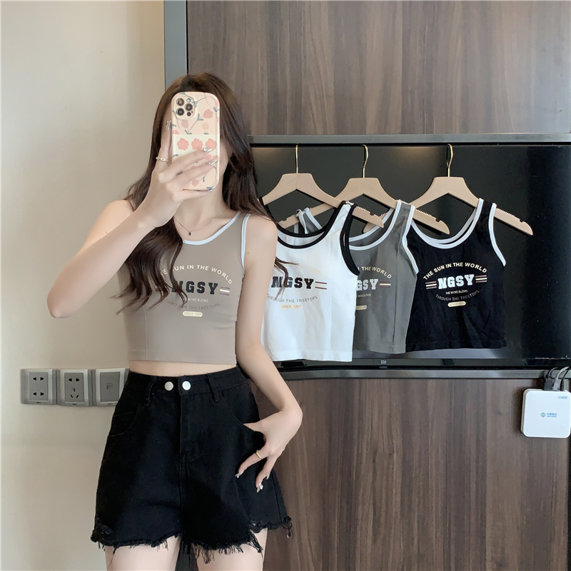 FA13270# 带胸垫夏季新款辣妹修身背心女潮 服裝批發女裝批發服飾貨源