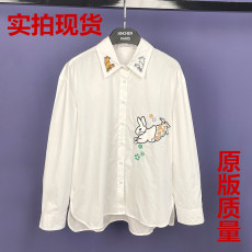 批发2023春季新品重工刺绣彼得兔女士<b class='q'>衬衫</b>修饰安单排扣长袖<b class='q'>衬衣</b>