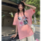 实拍炸街潮流韩版棉质中长款宽松立体装饰短袖t恤女大码女装上衣轮播图4