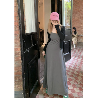 大码辣妹弹力吊带连衣裙到脚踝2023夏季新款性感修身显瘦脚踝长裙