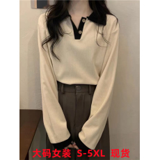 批发微胖穿搭灯芯绒打底衫女春秋大码胖mm内搭长袖设计感Polo领上衣潮