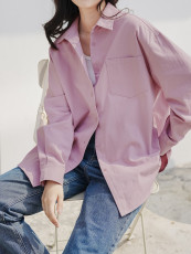 实拍 2023春装新款休闲宽松粉色衬衫上衣女冷淡高级感长袖衬衣