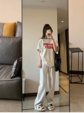 盐系休闲运动服套装女夏季学生韩版小个子宽松短袖阔腿裤两件套潮