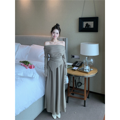 实拍实价！纯色不规则收腰T恤女+高腰宽松休闲半身裙套装女