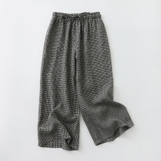 批发实拍<b class='q'>文艺</b><b class='q'>范</b>格子裤长裤色织亚麻直筒裙裤宽松百搭休闲裤女裤