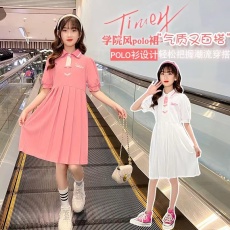 批发女童学院风POLO领裙子夏装网红中大<b class='q'>儿童</b>公主裙洋气女孩甜美连衣裙