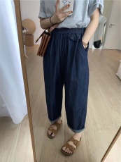 现货大码女装肥妹妹mm复古牛仔阔腿春夏高腰宽松显瘦九分裤200斤