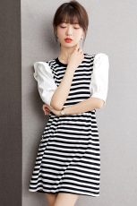 实拍◆现货◆条纹法式连衣裙女2023夏季新款韩版气质设计感裙子潮
