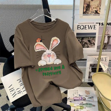 批发潮流设计感卡通印花抖音质量双纱240克精梳紧密赛络短袖<b class='q'>t</b><b class='q'>恤</b>女