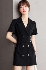 实拍◆现货◆西装连衣裙夏2023新款法式设计感小众A字裙黑色裙子