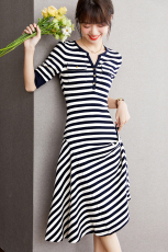 实拍◆现货◆慵懒随性2023夏装新款时髦休闲复古条纹短袖连衣裙