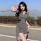 抖音辣妹风POLO领连衣裙女春装2023新款设计感不规则修身显瘦裙子轮播图3