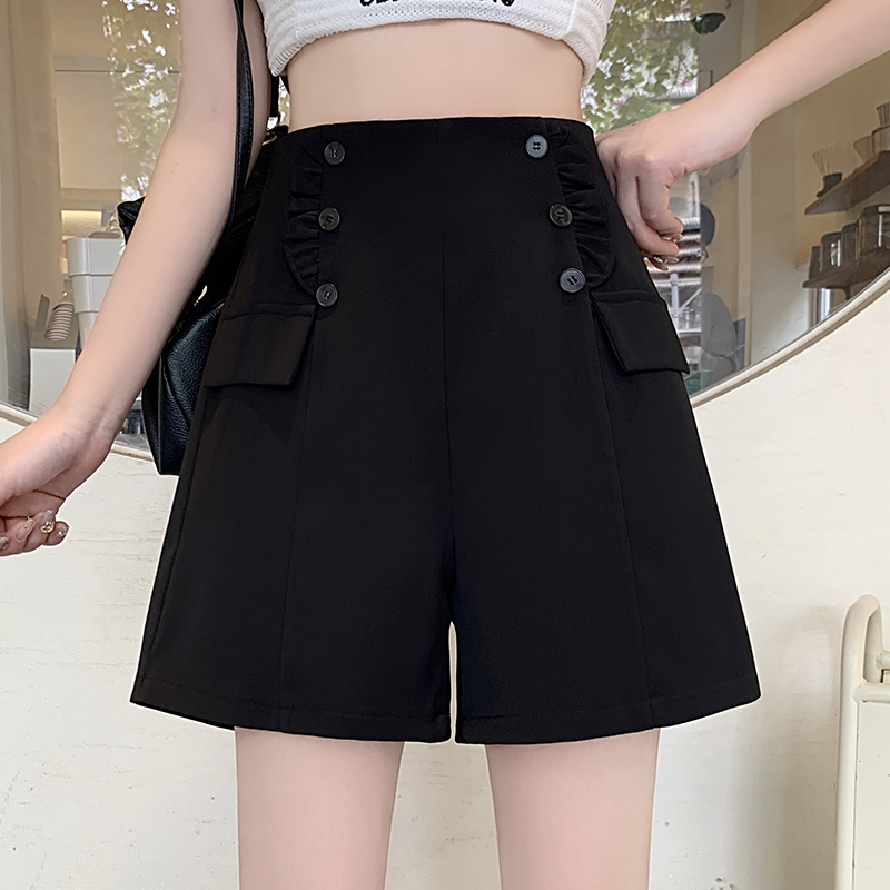 MY5570# 夏装新款胖妹妹百搭高腰阔腿短裤子女小众木耳边a字热裤女裝貨源服裝批發
