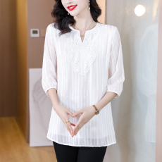 批发实拍<b class='q'>大码</b>女装2026新款上衣胖M宽松遮肚蕾丝雪纺衬衫显瘦小衫