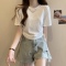 实拍现货2023夏季新款辣妹纯欲风显瘦短款上衣T恤大码女装胖mm轮播图3