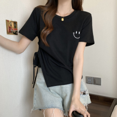 实拍#2023年大码T恤女短袖胖mm抽绳上衣显瘦打底胖妹妹200斤夏