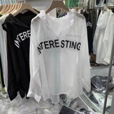 批发<b class='q'>韩版</b>夏季字母印花连帽休闲防晒衣女原宿风宽松大码衬衫外套女