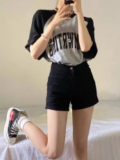 夏季女装新款港味复古小个子套装盐系炸街穿搭上衣牛仔短裤两件套