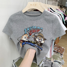 批发92棉/8氨纶40支210g纯棉 修身短款T恤女短袖