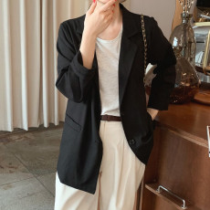 两粒扣简约棉麻小西装上衣2023春夏小个子长袖薄空调外套西服夹克