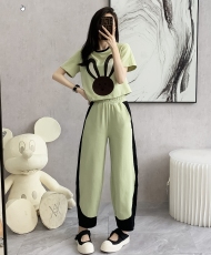 实拍潮流女夏时尚休闲短袖流行两件套2023束脚裤运动套装
