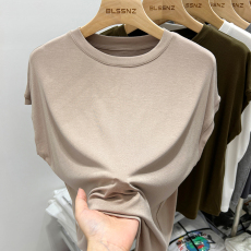 现货实拍实价#莫代尔t恤女夏季2023年新款欧洲站无袖坎肩纯色上衣