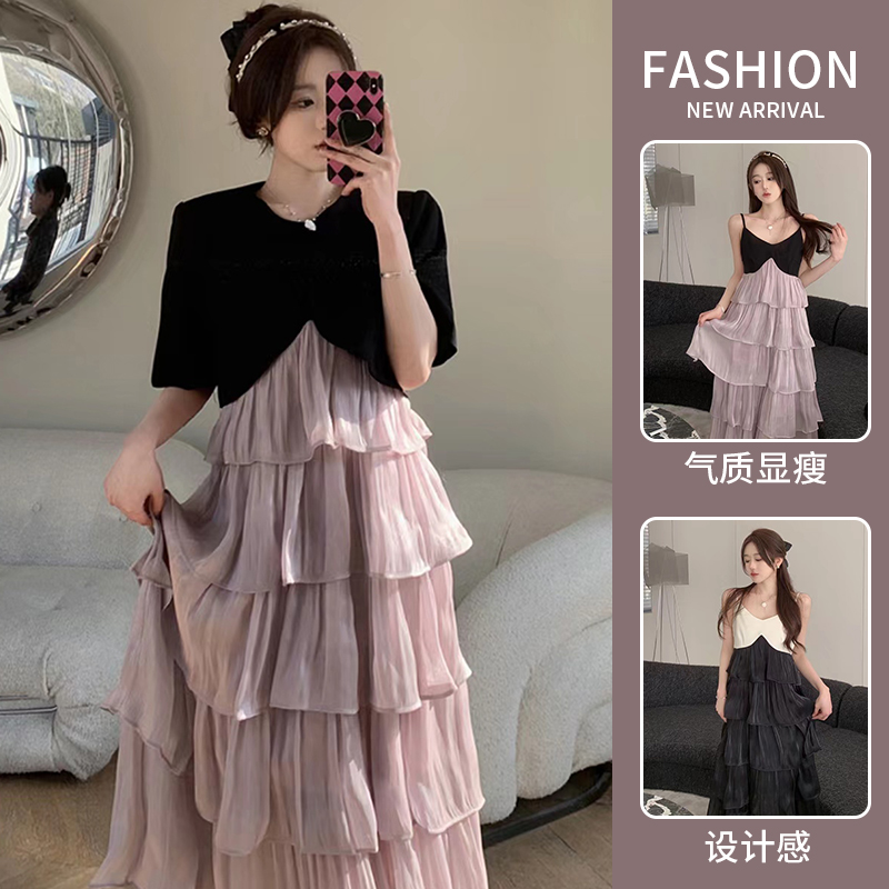2026 이른 봄 새로운 모유 수유 슬립 케이크 드레스 고급 센스 프랑스식 망사 슈퍼 요정 휴가 롱 스커트