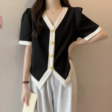 实拍# 特价款 大码女装小香风泡泡袖衬衫女短袖小众衬衣上衣