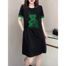 休闲小熊刺绣高端真丝桑蚕丝连衣裙女装欧洲站2023年夏季新款欧货