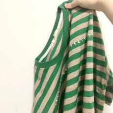 95%棉5%氨纶港味chic绿色条纹t恤女ins潮韩版小众设计感短袖